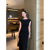 Lin 优雅lady 静奢贵价船领包臀连衣裙修身 Maven 气质小包袖 长裙