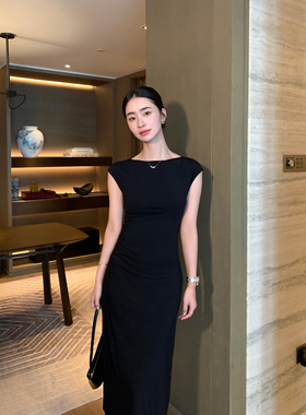 Maven Lin 优雅lady|静奢贵价船领包臀连衣裙修身气质小包袖长裙