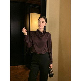 女宽松通勤垂坠感长袖 Maven 100%醋酸荡领衬衫 奢雅智性 衬衣 Lin