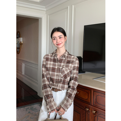 Maven Lin 格纹系列！老钱风休闲磨毛格子衬衫柔软全棉叠穿衫衣女