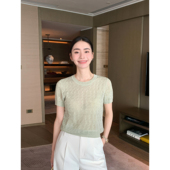 Lin 超爽雪花麻系列 微透提花亚麻上衣女圆领短袖 Maven 针织衫