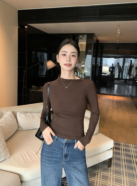 Maven Lin 高智风|设计感不规则半高领上衣女气质修身显瘦长袖t恤