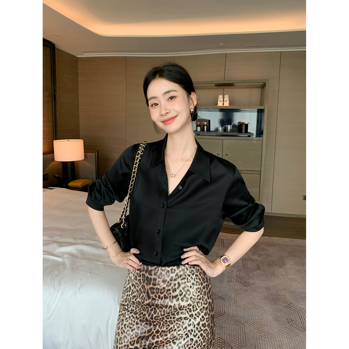 职场通勤|高级感醋酸翻领衬衫女