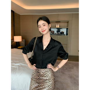 高级感醋酸翻领衬衫 职场通勤 女气质贵价宽松休闲衬衣 Lin Maven