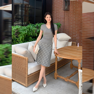 经典 知性风范 灰白格纹半身裙女设计感休闲A字中长裙子 Lin Maven