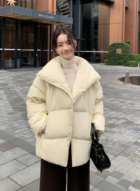 Maven Lin 蓬松90白鸭绒短款羽绒服女冬季加厚保暖翻领面包服外套