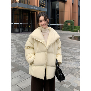 羽绒服女冬季 蓬松90白鸭绒短款 加厚保暖翻领面包服外套 Lin Maven
