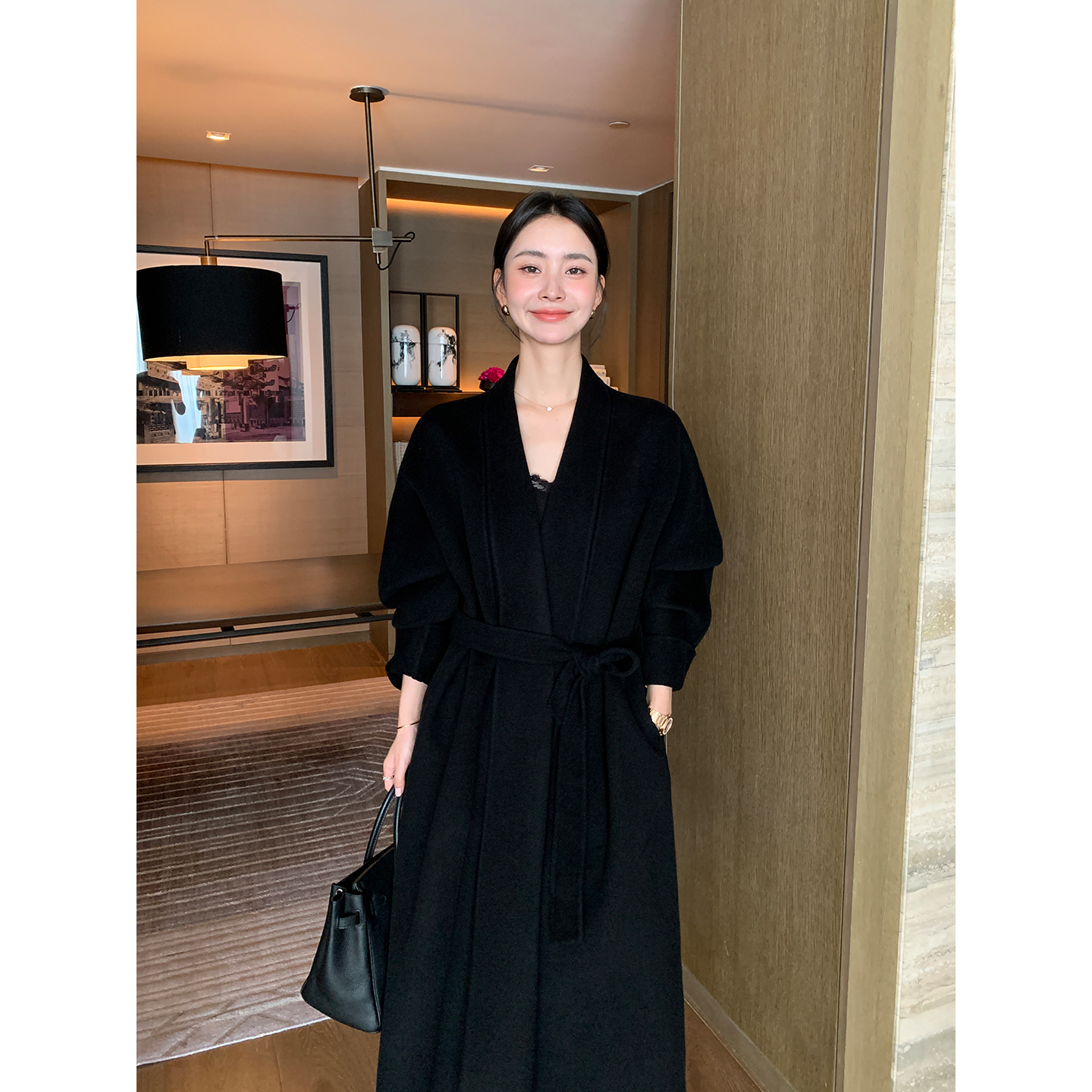 Maven Lin 重磅尖货 100%羊毛系带呢子大衣女气质高级双面呢外套