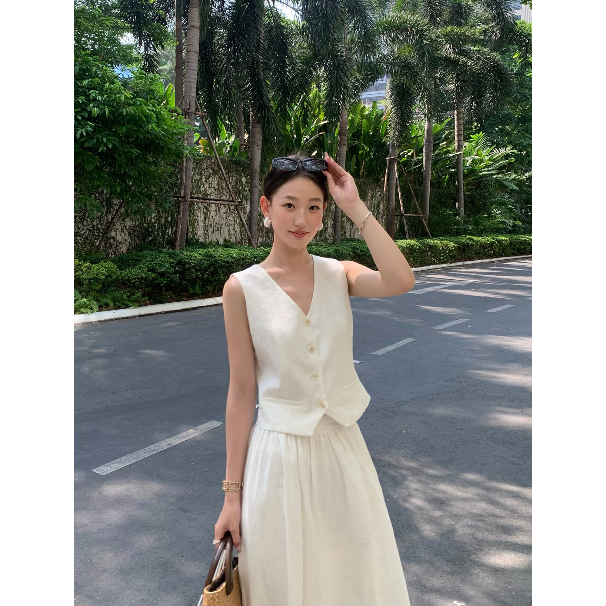 老钱风高端100亚麻马甲女