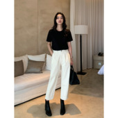 Lin 高腰锥形直筒裤 现货6.5折 女九分休闲裤 白色牛仔裤 Maven