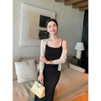 Maven Lin 極簡垂感吊帶連衣裙女夏季氣質小性感修身顯瘦包臀長裙