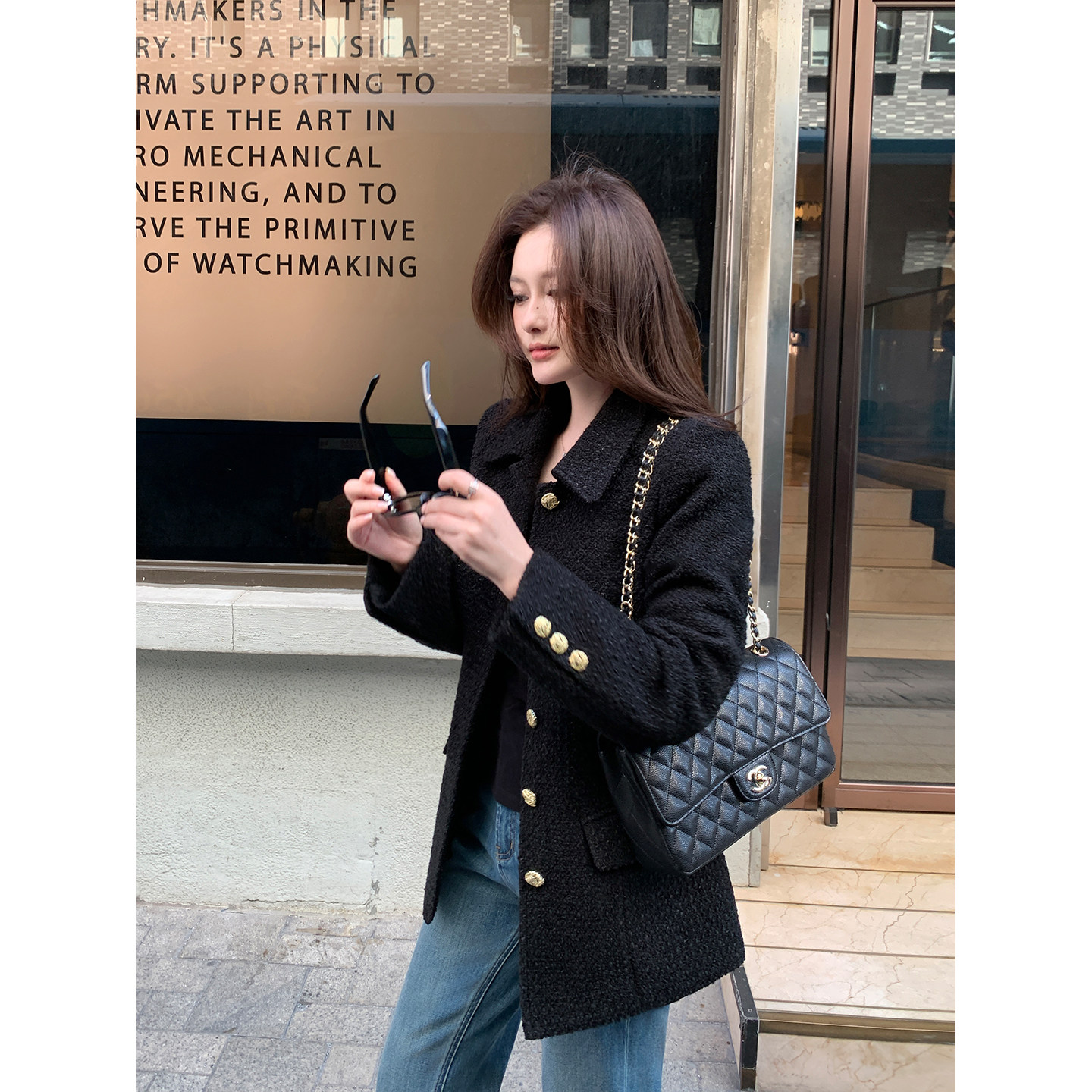 Maven Lin精致名媛 高级感羊毛小香风外套女宽松复古翻领短款上衣