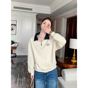 针织上衣 老钱风立领半拉链卫衣女宽松翻领长袖 Maven Lin优雅天成