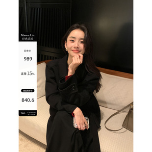 Maven Lin 高支澳毛呢子大衣女秋冬高级100羊毛双面呢外套中长款