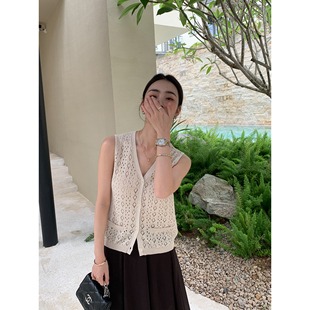 重工镂空钩花无袖 梦之香 背心女宽松夏季 法式 Maven V领针织衫 Lin