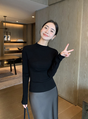 Maven Lin 黑色半高领针织衫女秋冬2025修身显瘦内搭打底衫上衣