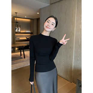 显瘦内搭打底衫 Maven 女秋冬2025修身 黑色半高领针织衫 上衣 Lin