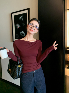 Maven Lin 都市精英|设计感不对称领口针织衫女气质修身打底上衣