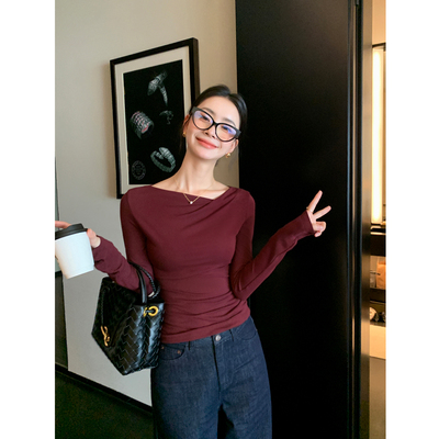 Maven Lin 都市精英|设计感不对称领口针织衫女气质修身打底上衣