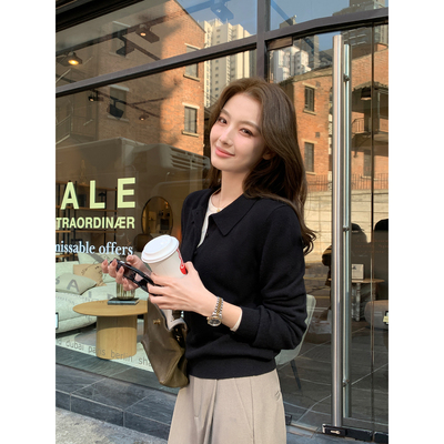 Maven Lin 经典系列 1OO羊毛长袖针织衫女高智感POLO领打底上衣