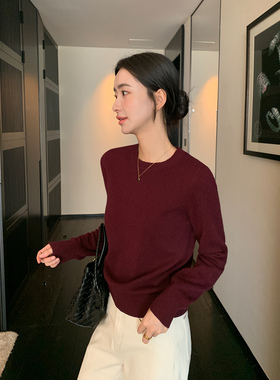 Maven Lin 复古安哥拉红羊毛毛衣女秋冬韩版气质柔软长袖针织衫