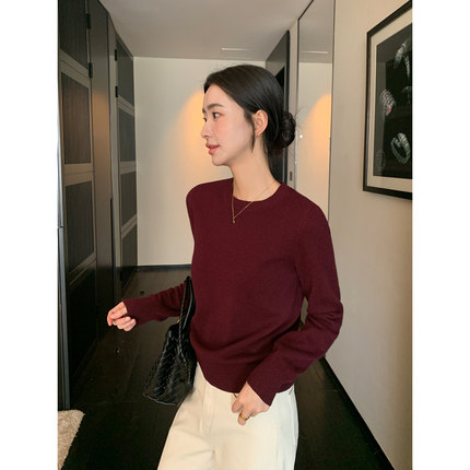 Maven Lin 复古安哥拉红羊毛毛衣女秋冬韩版气质柔软长袖针织衫