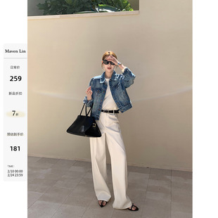 Maven Lin 主推自留款 简约白色直筒休闲裤女宽松通勤高腰阔腿裤