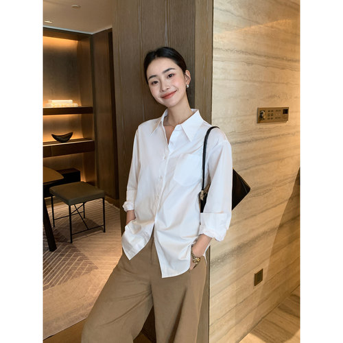 Maven Lin 静奢老钱风 1OO棉长袖衬衫女慵懒感宽松休闲气质上衣