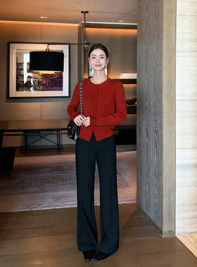 Maven Lin 高智系列 黑色利落直筒西裤女垂感职场西装裤休闲长裤