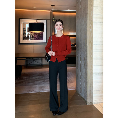 Maven Lin 高智系列 黑色利落直筒西裤女垂感职场西装裤休闲长裤