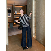 女气质直筒宽松九分裤 Maven 复古原色牛仔阔腿裤 线性通勤 子 Lin