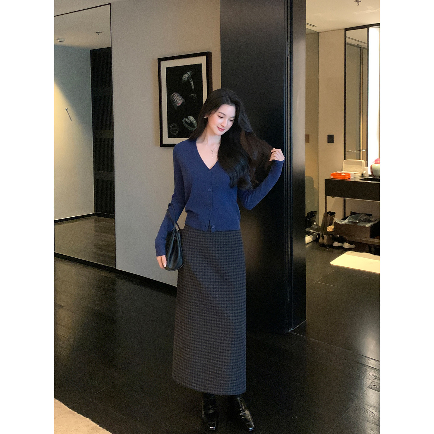 Maven Lin经典优雅 复古格子羊毛直筒半身裙女后开叉包臀一步裙,女装/女士精品,半身裙,淘宝优惠券,粉丝福利购,淘宝优惠卷