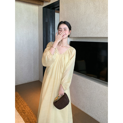 100%苎麻系列|高雅黄色连衣裙