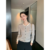 Lin 针织衫 FIT高智风 Maven 经典 复古条纹圆领长袖 女气质开衫 上衣