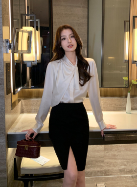 Maven Lin 优雅气场|轻奢缎面衬衫女设计感飘带蝴蝶结长袖衬衣