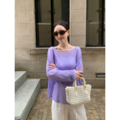 Maven 上衣女一字领斜肩宽松空调衫 Lin 老钱风松弛微透防晒罩衫