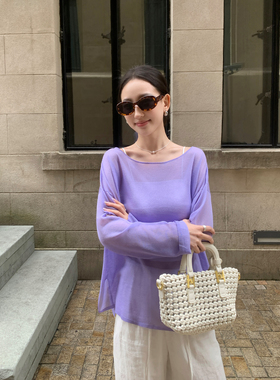 Maven Lin 老钱风松弛微透防晒罩衫上衣女一字领斜肩宽松空调衫