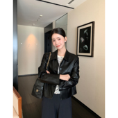 高品质肌理皮革复古pu皮衣外套女休闲短款 Maven Lin 夹克机车服