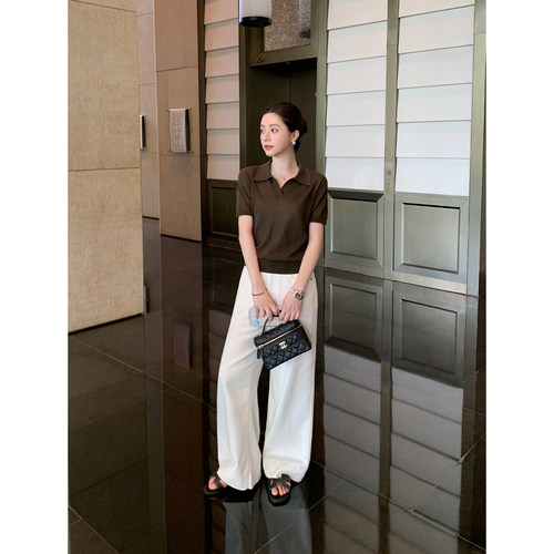 Maven Lin 甄选轻薄莱赛尔亚麻老钱风Polo领针织衫短袖女宽松上衣