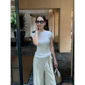 Lin 修身 至简高品质 Maven 白色小飞袖 T恤女夏季 显瘦针织短袖 上衣