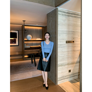 职场掌控系列 现货7折 复古pu皮裙半身裙女a字包臀裙 Lin Maven