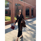 Lin 温雅知性 优雅长袖 Maven 针织连衣裙女修身 气质包臀打底长裙