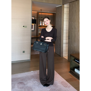 女气质垂感抽绳针织拖地长裤 Maven 高腰宽松阔腿裤 质感通勤 Lin