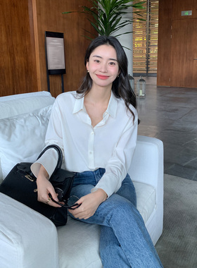 Maven Lin 白色长袖衬衫女春装宽松休闲衬衣高级感气质垂感上衣