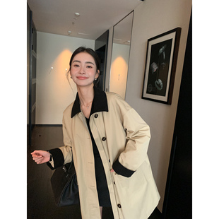 风衣女冬季 高支高密撞色中长款 宽松夹棉外套大衣棉服 Lin Maven