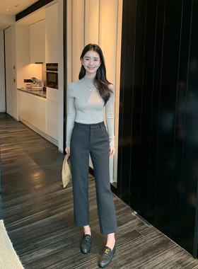 Maven Lin 职场通勤铅笔九分裤女秋冬新款灰色西装裤中腰小脚裤