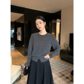 Maven 上衣 毛衣女设计感开叉针织衫 Lin素雅舒适 1OO羊毛圆领叠袖