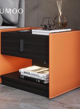 SNAA56意式轻奢马鞍皮床头柜现代简约卧室多功能储物柜智能无线充