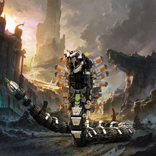 MOC地平线西之绝境游牙兽蛇形仿真拼插积木玩具