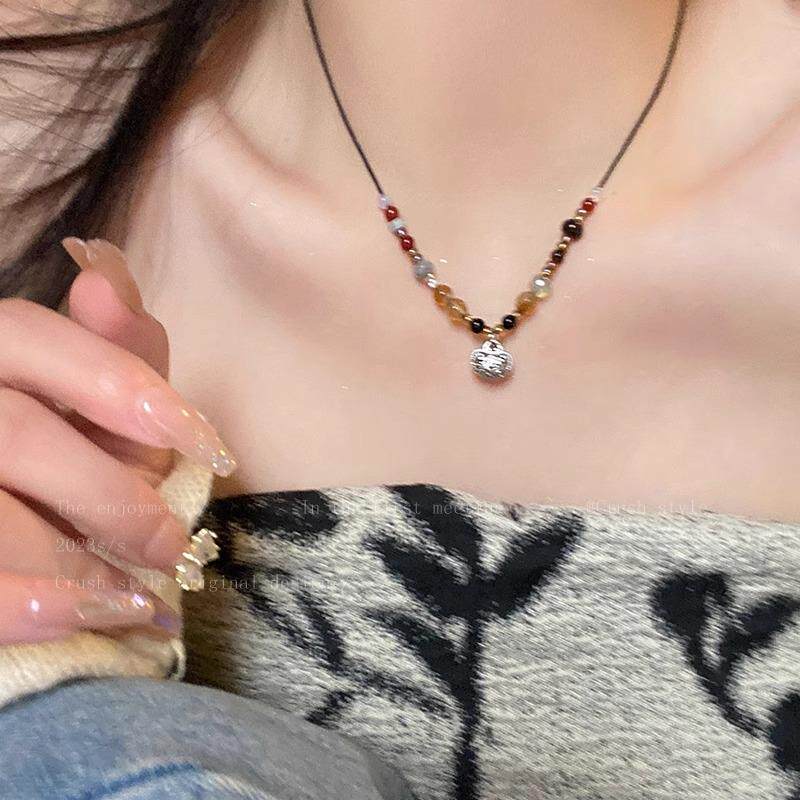 MaisonCleo新中式平安锁串珠吊坠项链女百搭编织绳复古民族风锁骨